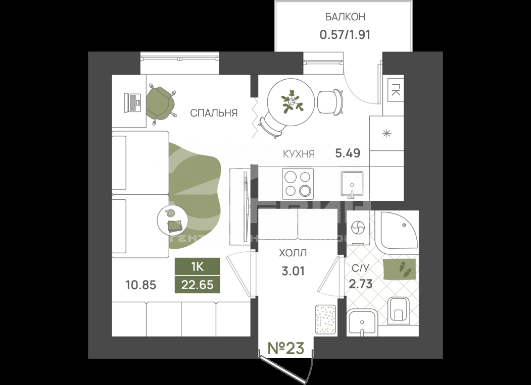 Продажа 1-комнатной новостройки, Гурьевск, Переулок Байдукова,  2
