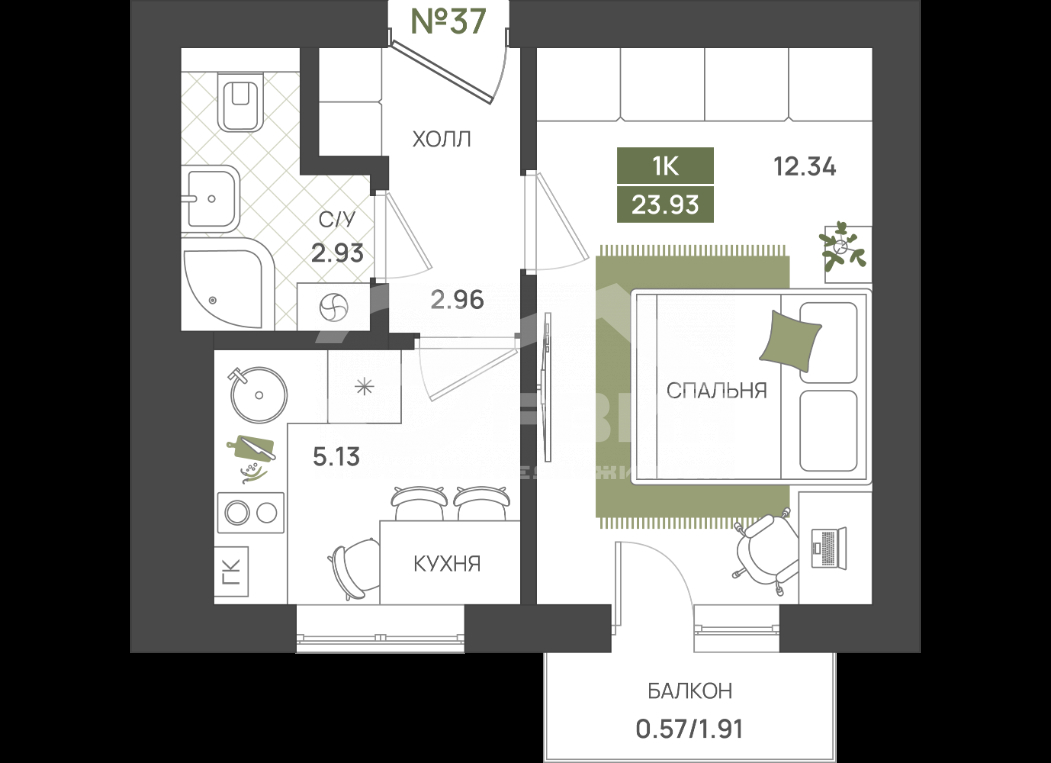 Продажа 1-комнатной новостройки, Гурьевск, Переулок Байдукова,  4