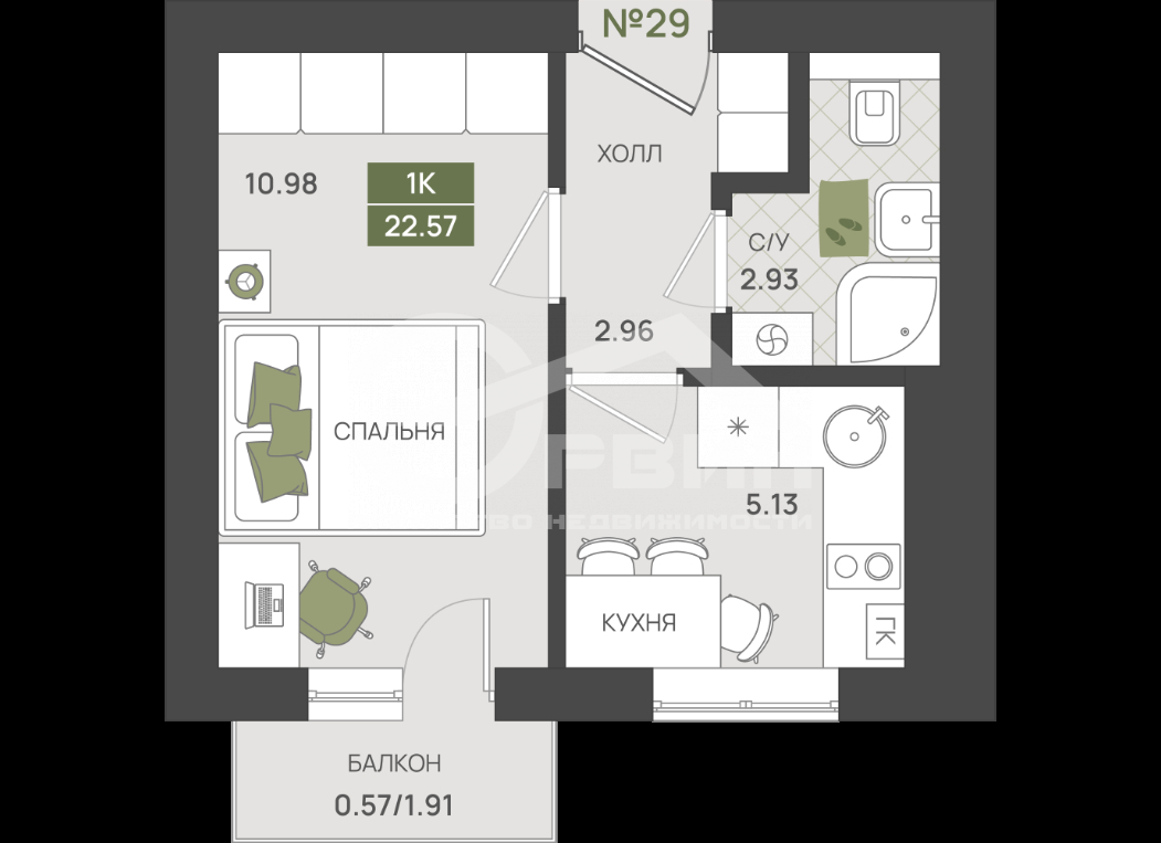 Продажа 1-комнатной новостройки, Гурьевск, Переулок Байдукова,  2