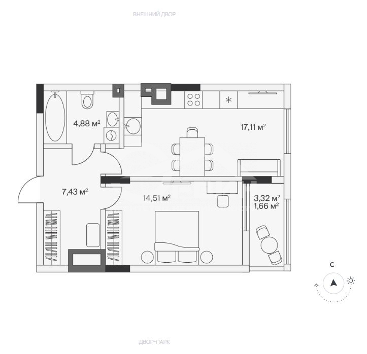 Продажа 1-комнатной новостройки, Малое Исаково, Первая,  Улица