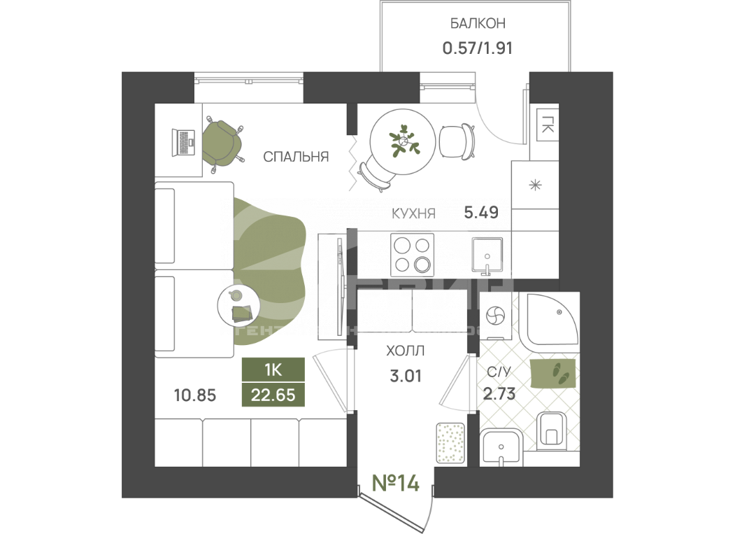 Продажа 1-комнатной новостройки, Гурьевск, Переулок Байдукова,  3