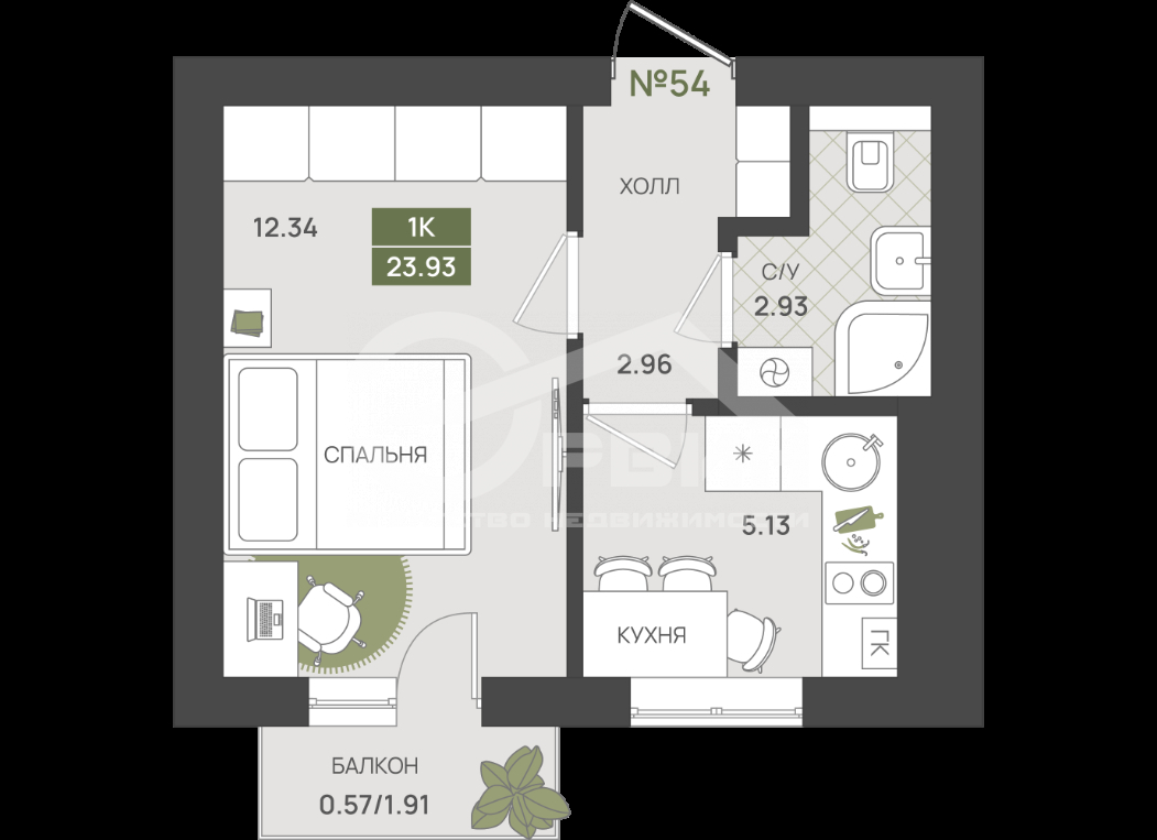 Продажа 1-комнатной новостройки, Гурьевск, Переулок Байдукова,  2