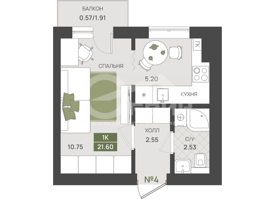 Продажа 1-комнатной новостройки, Гурьевск, Переулок Байдукова,  3